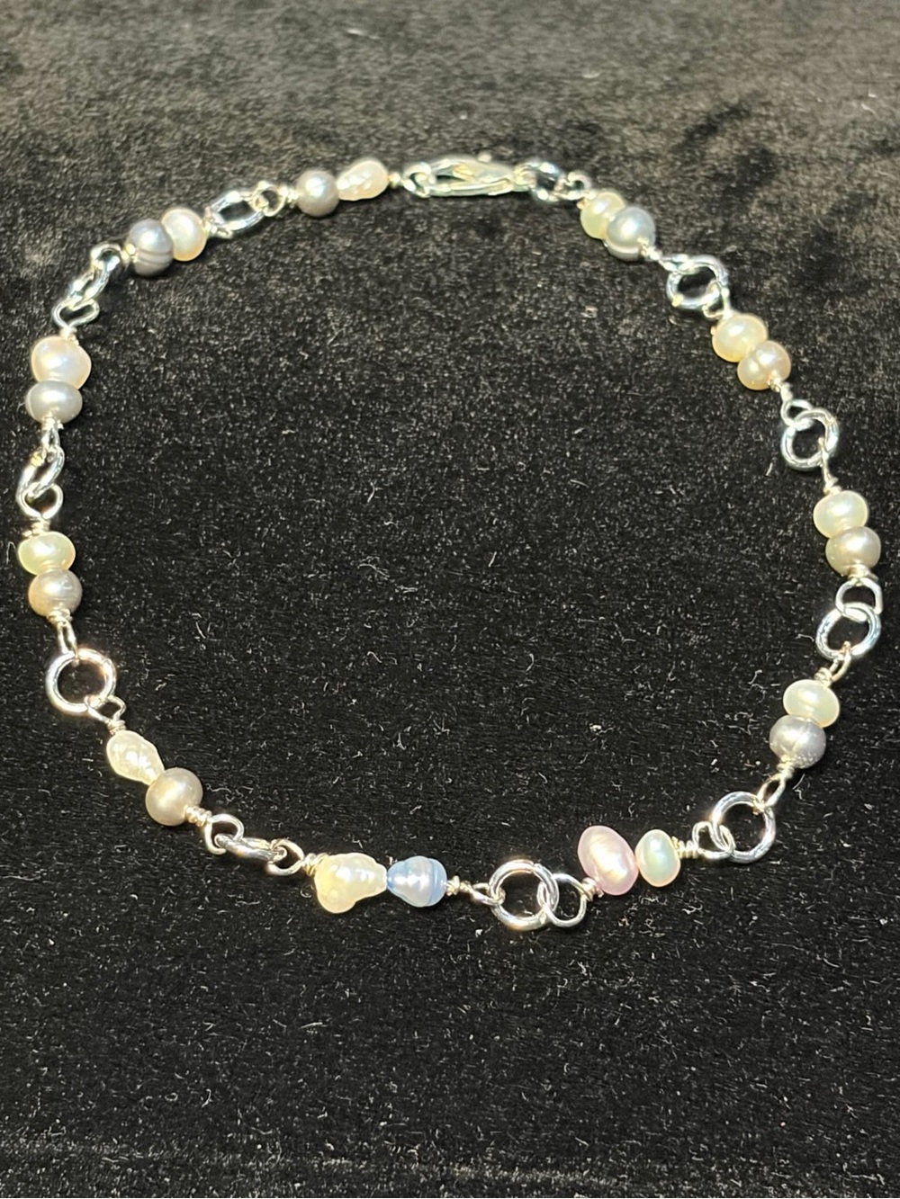 Sterling Pearl Link Bracelet in Multicolor Pastel Pearls